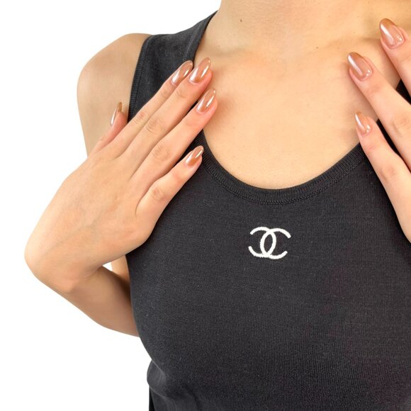 CHANEL Vintage 98P CC Mark Logo Summer Knit Tank Top #38 Black White [106500] - Picture 3 of 13